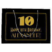 10番目の誕生日:インスパイアアールデコの「10」の外観と名前 ラージペーパーバッグ (裏面)