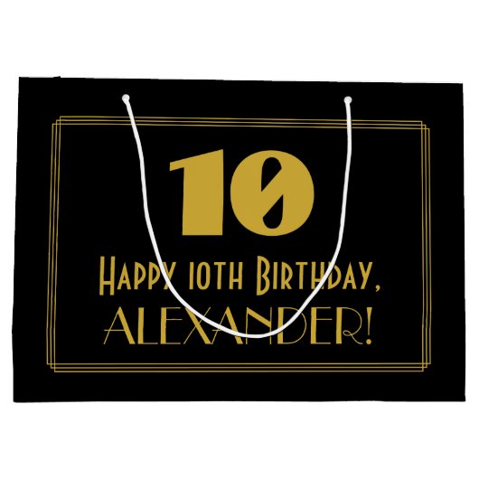 10番目の誕生日:インスパイアアールデコの「10」の外観と名前 ラージペーパーバッグ (裏面)