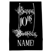 10番目の誕生日: ファンシー、スクリプエレガントト+名前をカスタムする ミディアムペーパーバッグ (裏面)