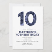 10番目の誕生日、ブルー迷彩柄パーソナライズされたパーティー 招待状 (正面)