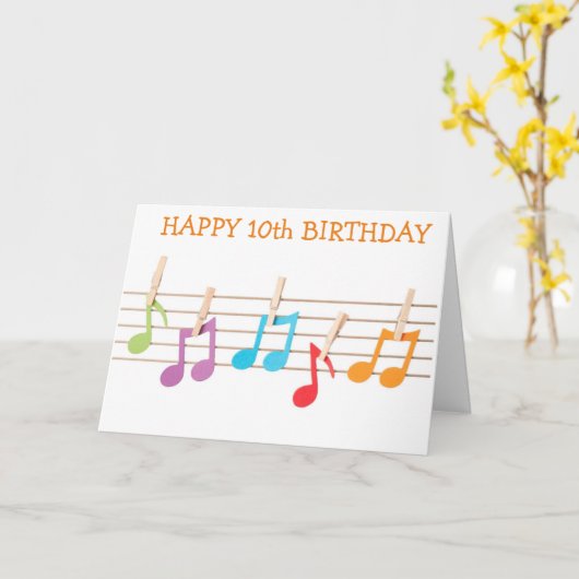 **10番目の誕生日**音符の誕生日 カード (黄色い花)