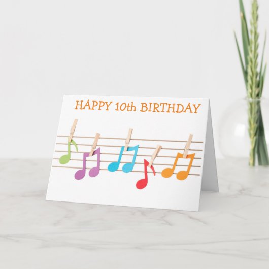**10番目の誕生日**音符の誕生日 カード (正面)