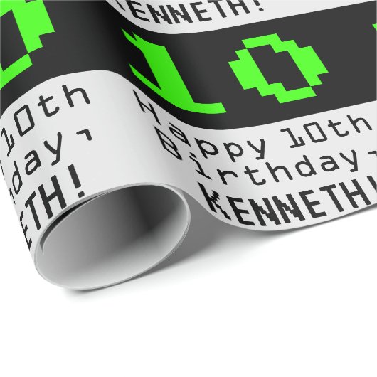 10番目の誕生日- Nerdy / オタク系のスタイル「10」と名前 ラッピングペーパー (ロールコーナー)