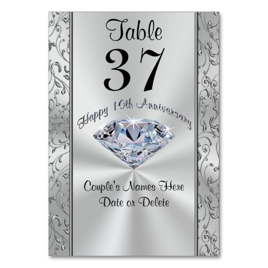10素晴らし周年記念テーパーソナライズされたブル・カード テーブルナンバー (正面)