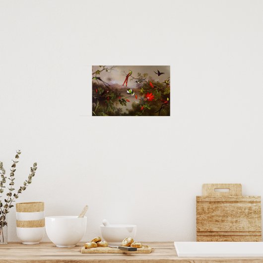 10羽のハチドリが集まる熱帯地方 ポスター (キッチン)
