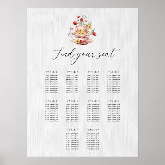 10表 – ブライダル茶パーティー座席表ポスター ポスター (正面)