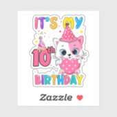 10誕生日のガールキャッおもしろいト シール (シート)