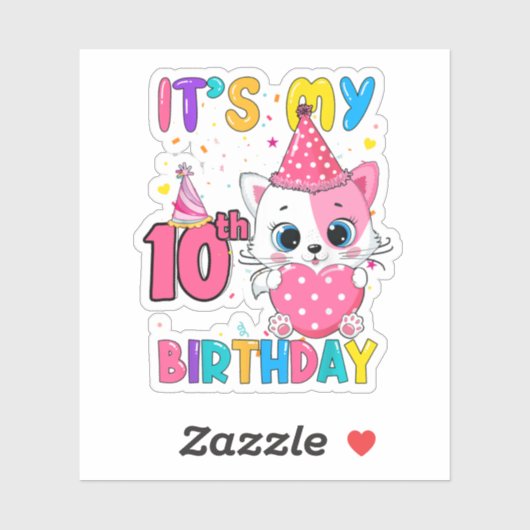 10誕生日のガールキャッおもしろいト シール (シート)