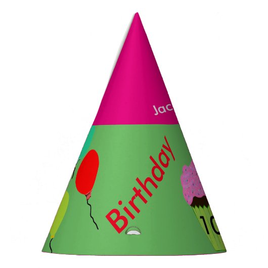 10誕生日カップケーキバルーンパーソナライズされた帽子 パーティーハット (左)