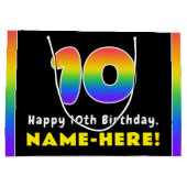10誕生日カラフル：レインボー# 10、名前をカスタムする ラージペーパーバッグ (裏面)