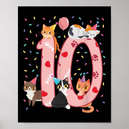 10誕生日ガールかわいい猫の衣装10歳Bd ポスター (正面)