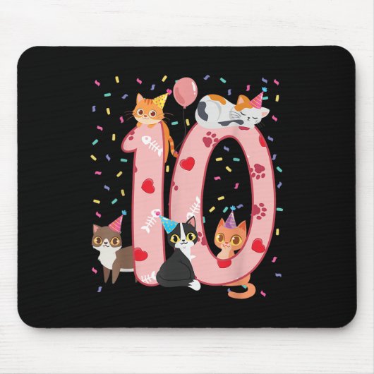 10誕生日ガールかわいい猫の衣装10歳Bd マウスパッド (正面)