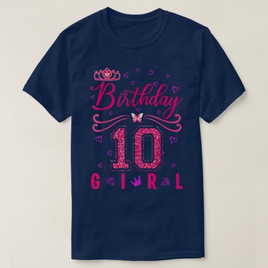 10誕生日ガールキュートクラウン10歳誕生日 Tシャツ (デザイン正面)