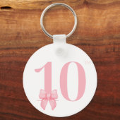10誕生日ガールピンクボウキーチェーン キーホルダー (正面)