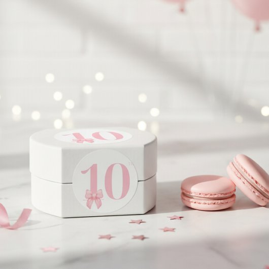 10誕生日ガールピンク弓ステッカー ラウンドシール