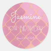 10誕生日ガールピンク金ゴールドグリッターありがとう ラウンドシール (正面)