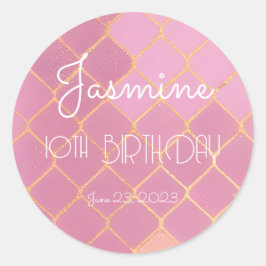 10誕生日ガールピンク金ゴールドグリッターありがとう ラウンドシール