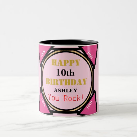 10誕生日ガールピンク金ゴールド コーヒーマグカップ (中央)