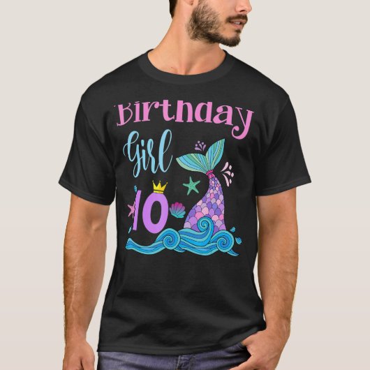 10誕生日ガールマーメイドは生後10歳 Tシャツ (正面)