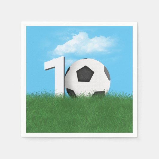 10誕生日サッカーボールinグリーングラス スタンダードカクテルナプキン (正面)
