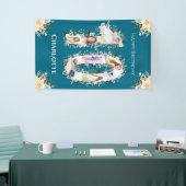 10誕生日ティール(緑がかった色)フラワーフォトコラージイエロー 横断幕 (トレードショー)