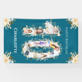 10誕生日ティール(緑がかった色)フラワーフォトコラージイエロー 横断幕 (横)