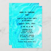 10誕生日ティール(緑がかった色)ブルー抽象芸術アート時代 招待状 (正面/裏面)