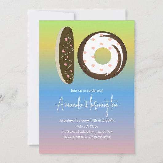 10誕生日ドナウツレインボーグラデーションパーティー 招待状 (正面)