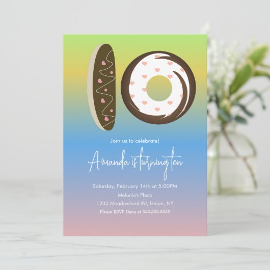 10誕生日ドナウツレインボーグラデーションパーティー 招待状 (スタンド正面)