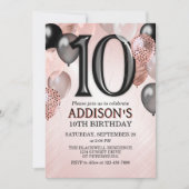 10誕生日バラ金ゴールドバルーン招待状 招待状 (正面)
