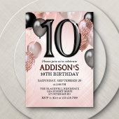 10誕生日バラ金ゴールドバルーン招待状 招待状