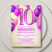 10誕生日ピンクバルーン招待状 招待状