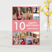 10誕生日フォトコラージュ13枚ピンク&ホワイト写真 カード (黄色い花)