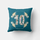 10誕生日フォトティール（緑がかった色）コラージュ黄花 クッション (裏面)