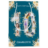 10誕生日フォトティール（緑がかった色）コラージュ黄花 ミディアムペーパーバッグ (正面)