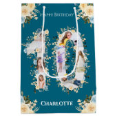 10誕生日フォトティール（緑がかった色）コラージュ黄花 ミディアムペーパーバッグ (裏面)