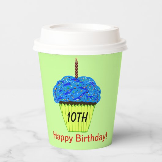 10誕生日ブルーカップケーキバルーン年齢 紙コップ (正面)