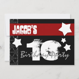 10誕生日モダンFor Him Red White Black W01B 招待状