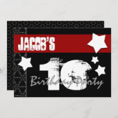 10誕生日モダンFor Him Red White Black W01B 招待状 (正面/裏面)