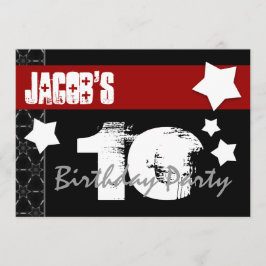 10誕生日モダンFor Him Red White Black W01B 招待状