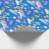 10誕生日ユニコーンパターンブルー ラッピングペーパー (角)