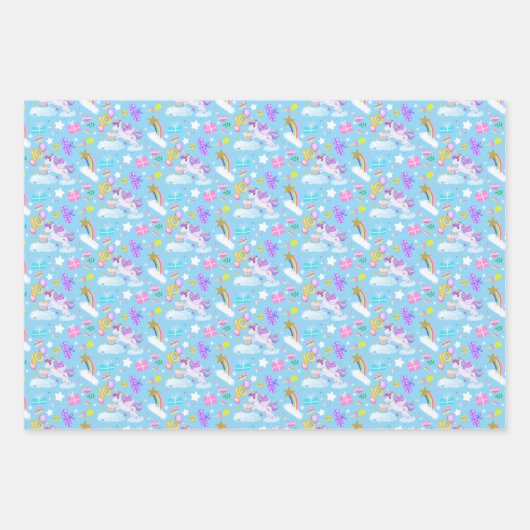 10誕生日ユニコーンパターン3色ラッピング ラッピングペーパーシート (正面)