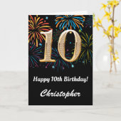 10誕生日レインボー花火が黒と金ゴールド カード (黄色い花)