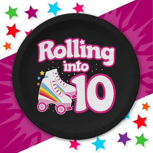 10誕生日ローラースケートで滑る10歳スケート ペーパープレート