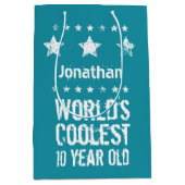 10誕生日世界クール10歳ティール(緑がかった色)E17 ミディアムペーパーバッグ (正面)