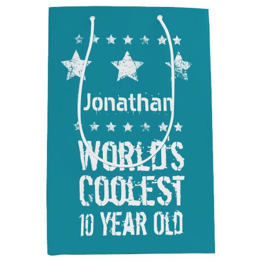 10誕生日世界クール10歳ティール（緑がかった色）E17 ミディアムペーパーバッグ (正面)