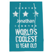 10誕生日世界クール10歳ティール(緑がかった色)E17 ミディアムペーパーバッグ (裏面)