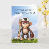 10誕生日孫野球モンキーこうもりボール カード (黄色い花)