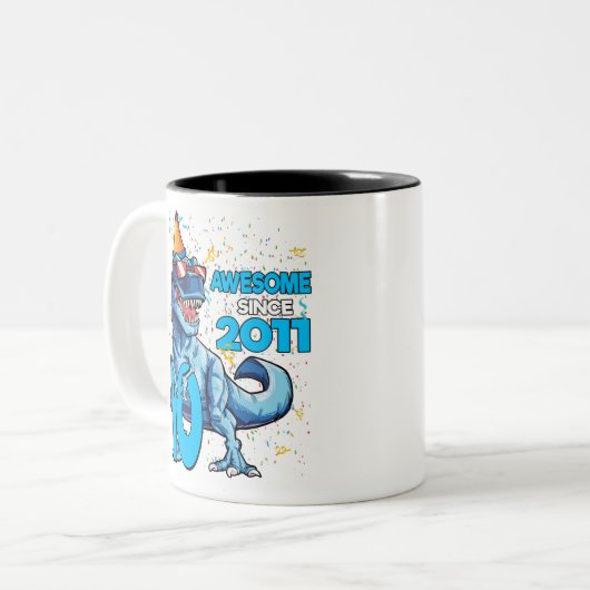 10誕生日恐竜10歳の少年の子供 ツートーンマグカップ (正面左)