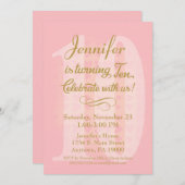 10誕生日招待状ガールズピンク金ゴールドハート 招待状 (正面/裏面)